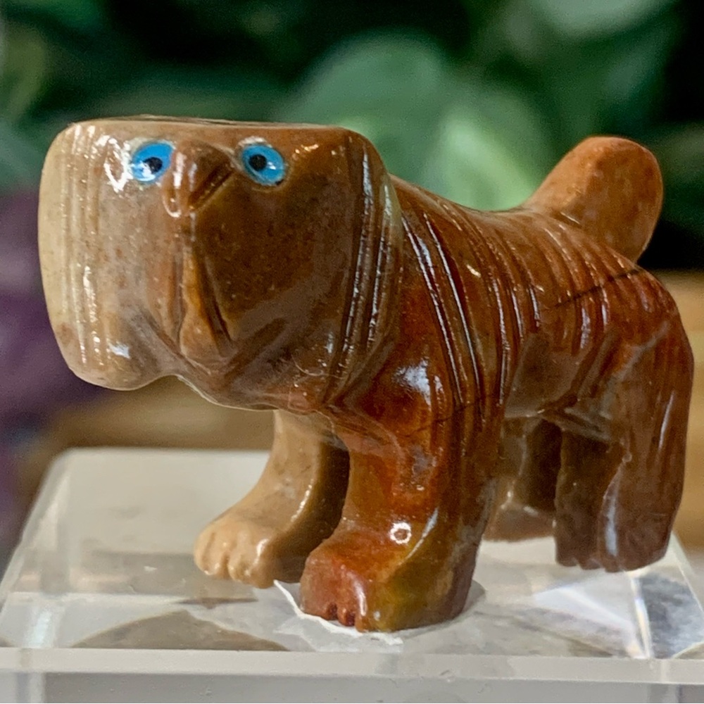 Miniature Dog Stone Carving Mini Puppy Figurine Soapstone Animal Figure 1.4"